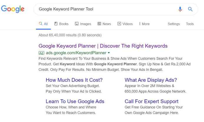 STEP 3: Click the first result of Google Keyword Planner Tool